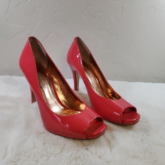 BCBGeneration Shoes - BCBG Coral Peep Toe Heels Pumps Size 6.5 M 4" Heel Faux Patent Leather